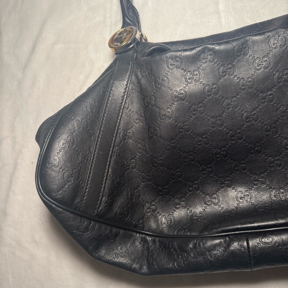 Auth. Gucci Guccissima GG Monogram Black Leather Shoulder Bag, East West Style - Picture 6 of 15